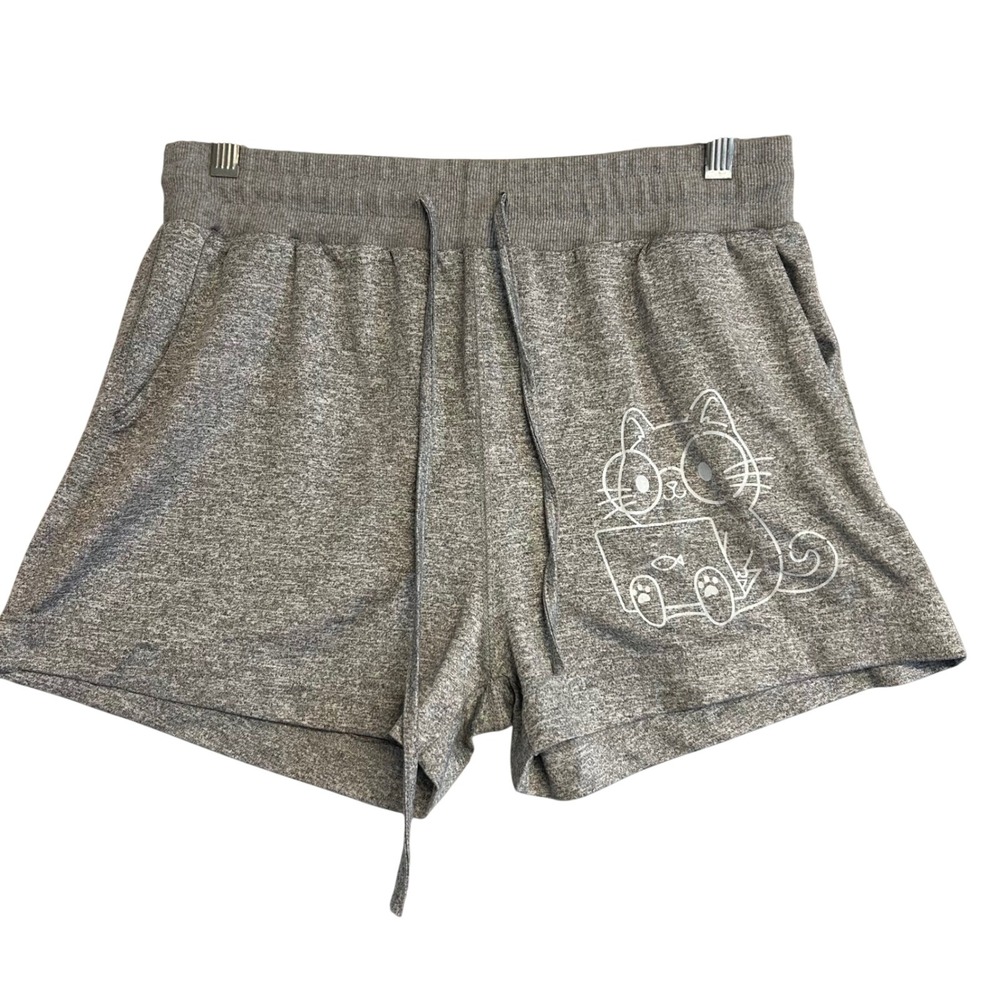 MINIMS women's Medium shorts lounge Heather Gray Cat Graphic Drawstring Pockets
